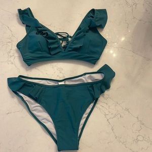 Green ruffled bikini